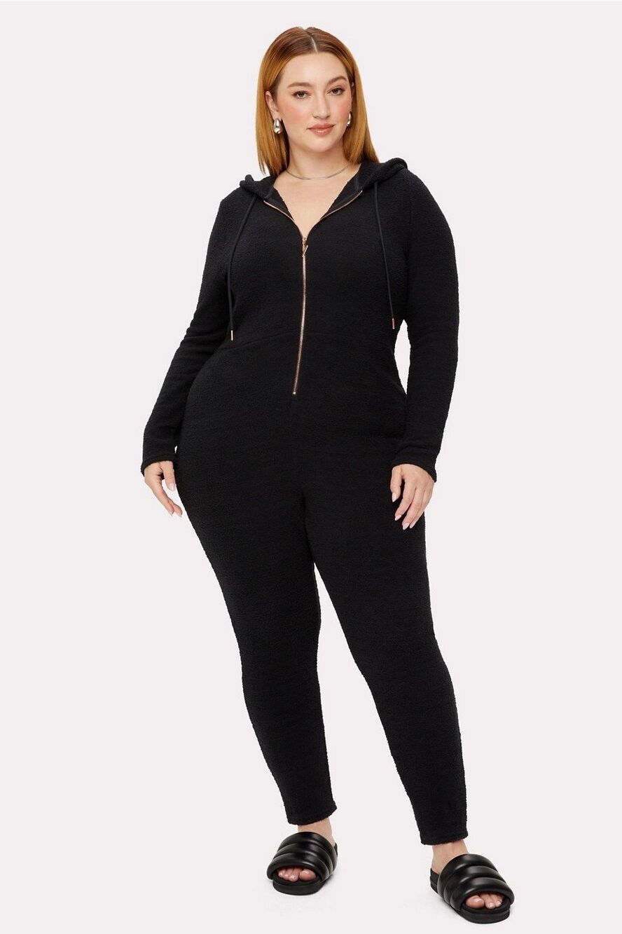 Fabletics Lizzo Yitty Pet Me Heart Pocket Cozy Romper Caviar Black Size 2X NWT!